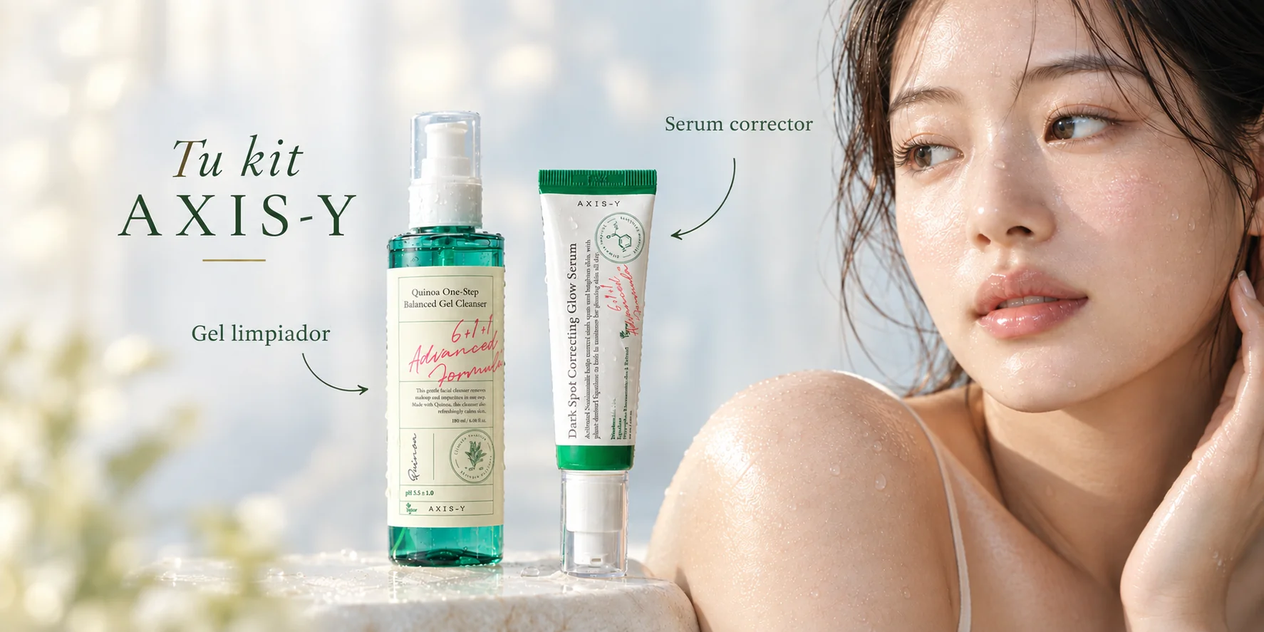 Tu kit AXIS-Y: gel limpiador y sérum corrector